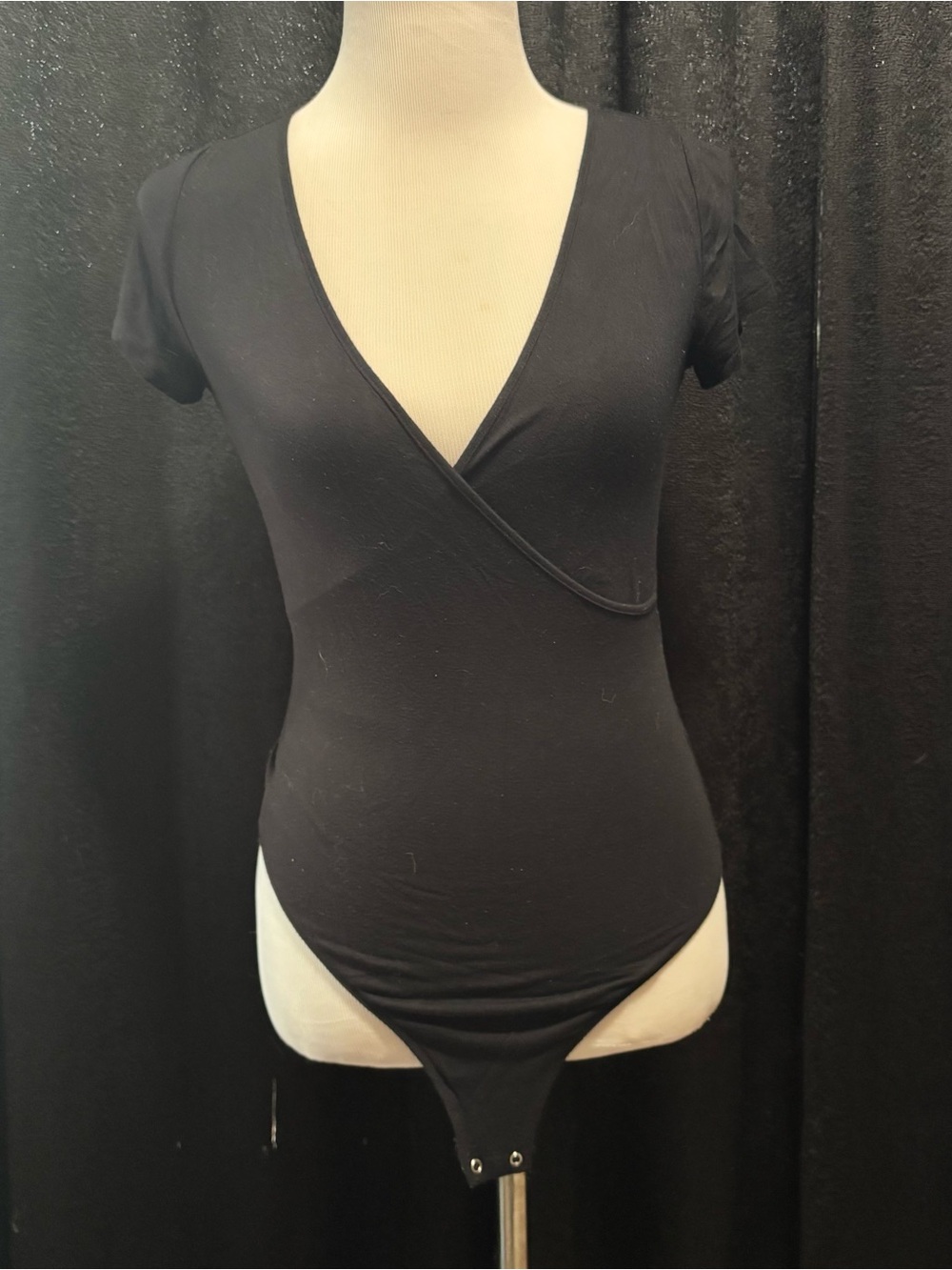 Garage Black Short Sleeve Wrap Bodysuit